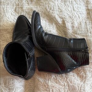 Madden Girl Black Croc-Embossed Ankle Boots